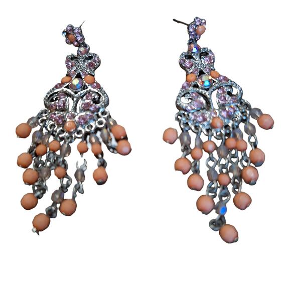 Chandelier Earrings Peach/Iridescent Posts - Picture 1 of 4